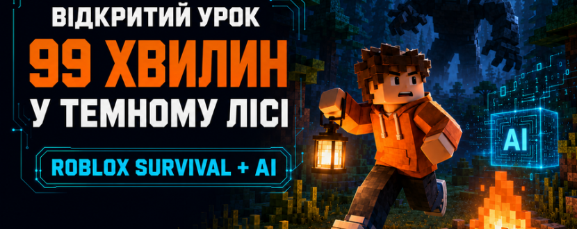 Відкритий урок: створення власної гри "99 хвилин у темному лісі: Roblox Survival" з AI