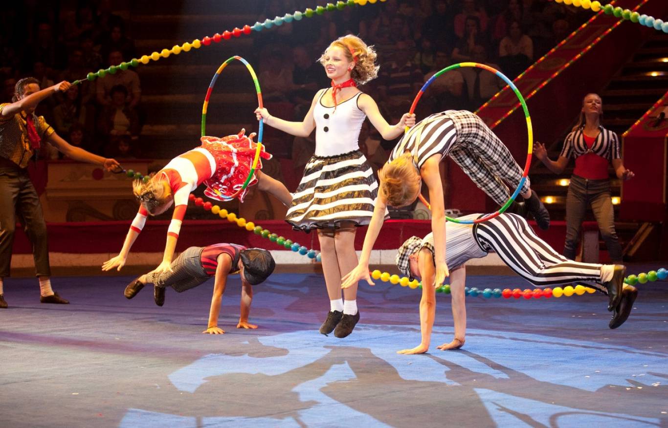 Клоун развлекающий в паузах между номерами цирка