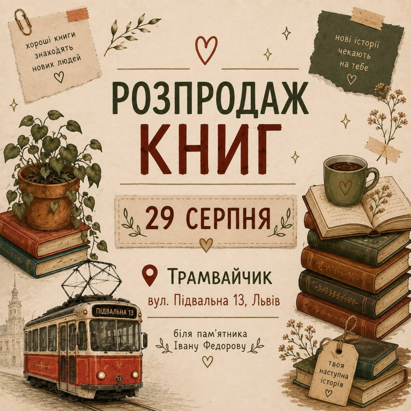 Гаражний розпродаж книг у трамвайчику